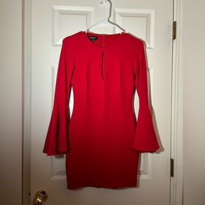 Bebe red bodycon flared long sleeve dress